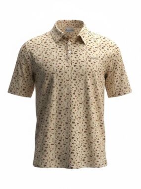 Columbia Brand Men's XL Beige “Outdoor” Patterned short sleeve Polo Shirt